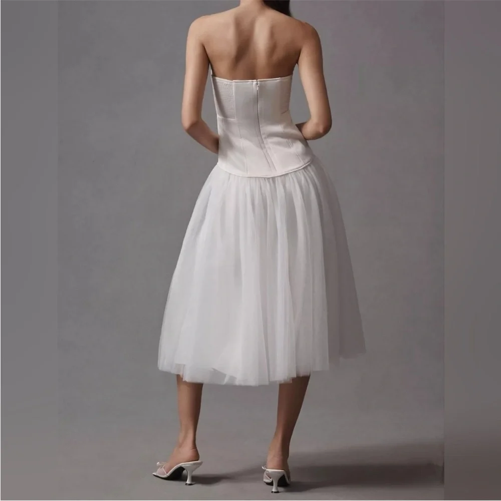 NWT Anthropologie BHLDN Strapless Satin/Tulle-Skirt Tea Length Dress Medium - Picture 5 of 16
